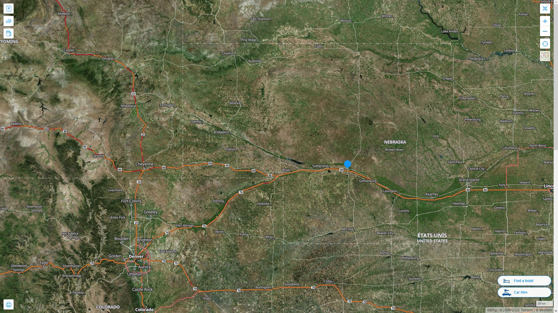 North Platte Nebraska Highway and Road Map with Satellite View